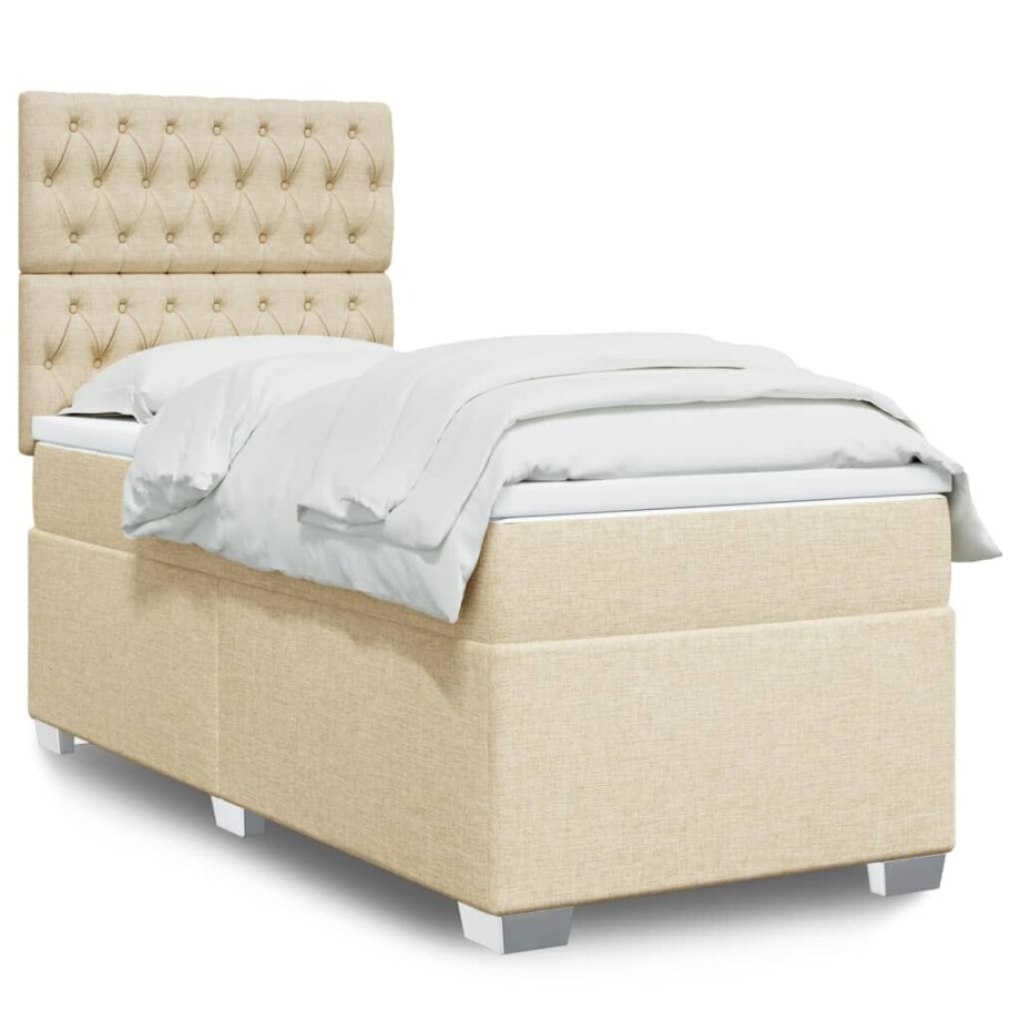 vidaXL Boxspring met matras stof crèmekleurig 80x200 cm afbeelding 1