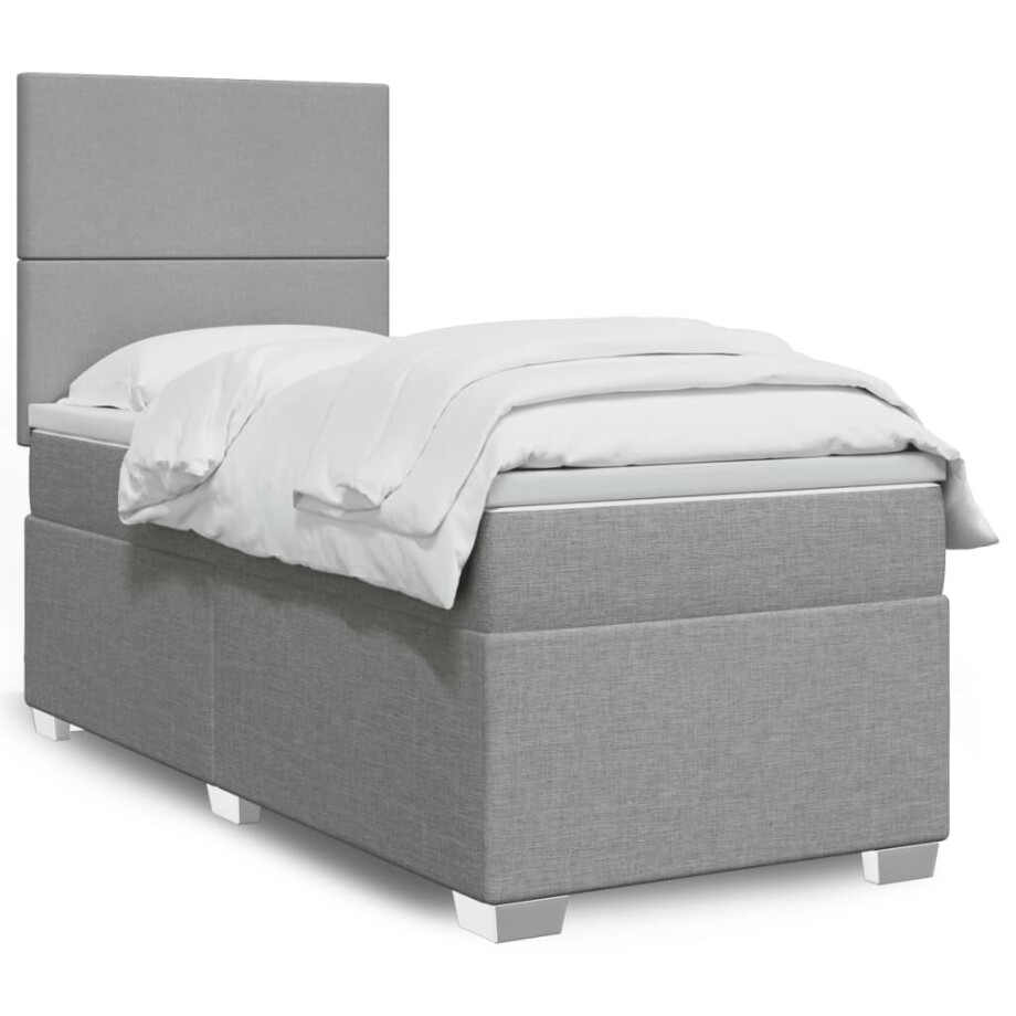 vidaXL Boxspring met matras stof lichtgrijs 90x190 cm vidaXL Boxspring met matras stof lichtgrijs 90x190 cm afbeelding 1