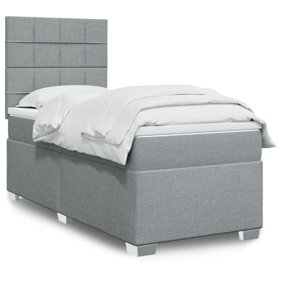 vidaXL Boxspring met matras stof lichtgrijs 90x190 cm vidaXL Boxspring met matras stof lichtgrijs 90x190 cm afbeelding 1