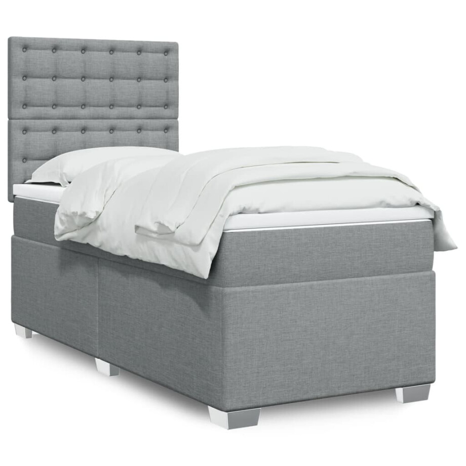 vidaXL Boxspring met matras stof lichtgrijs 90x190 cm vidaXL Boxspring met matras stof lichtgrijs 90x190 cm afbeelding 1