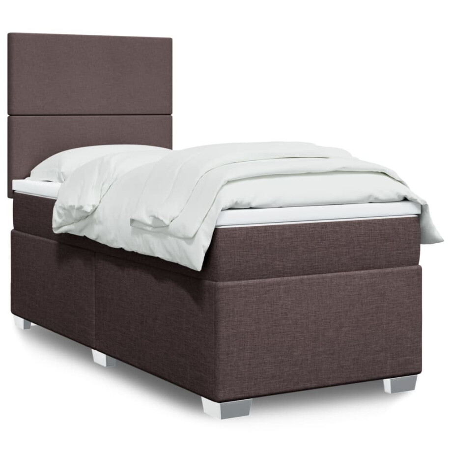 vidaXL Boxspring met matras stof donkerbruin 90x200 cm vidaXL Boxspring met matras stof donkerbruin 90x200 cm afbeelding 1