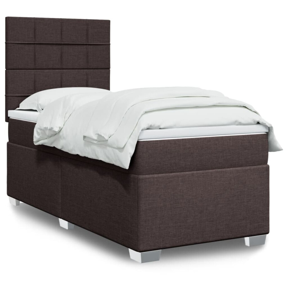 vidaXL Boxspring met matras stof donkerbruin 90x200 cm afbeelding 1