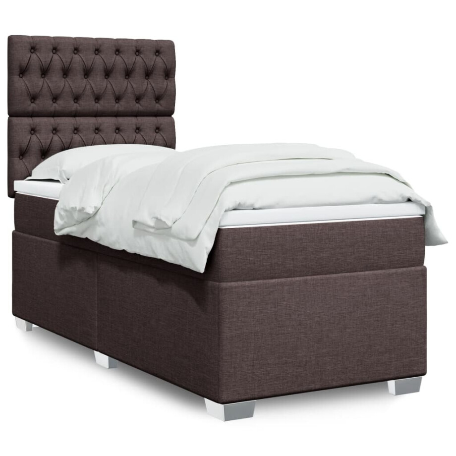 vidaXL Boxspring met matras stof donkerbruin 90x200 cm afbeelding 1