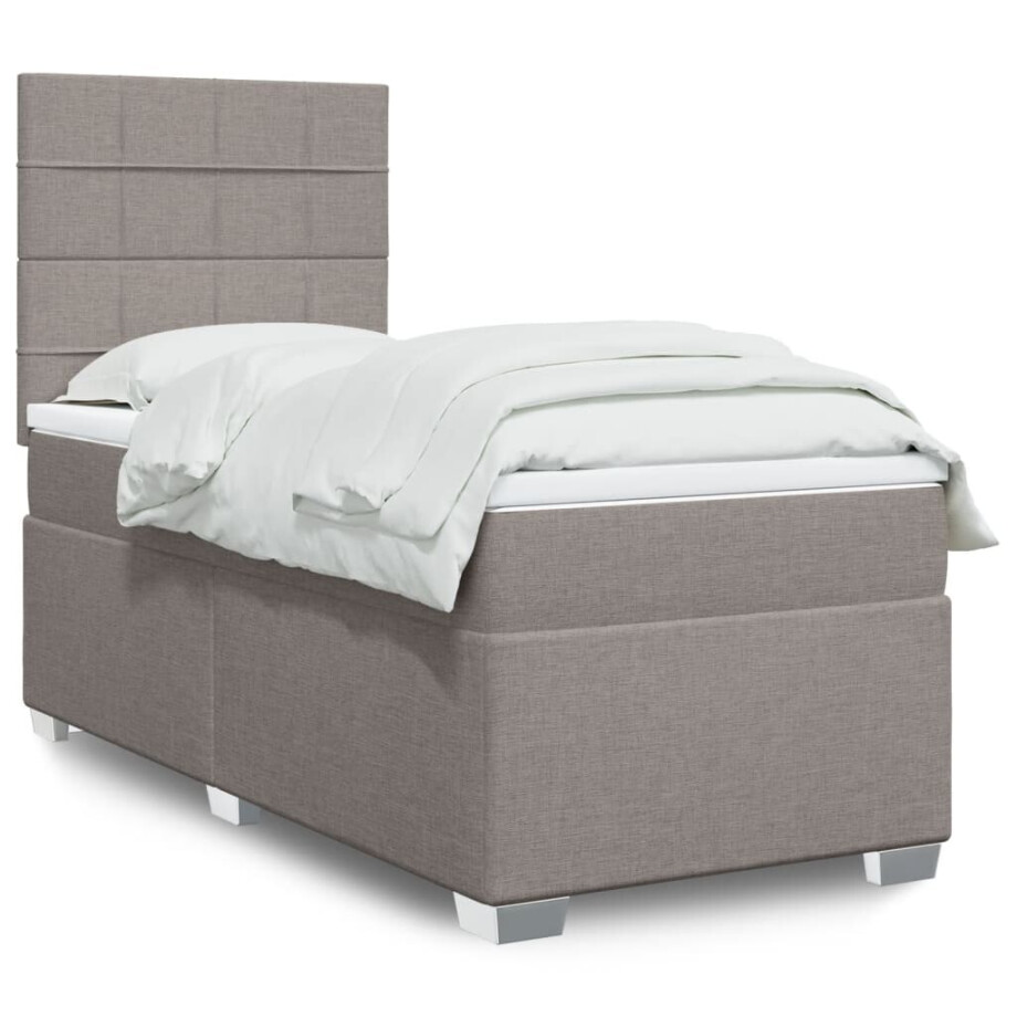 vidaXL Boxspring met matras stof taupe 100x200 cm afbeelding 1