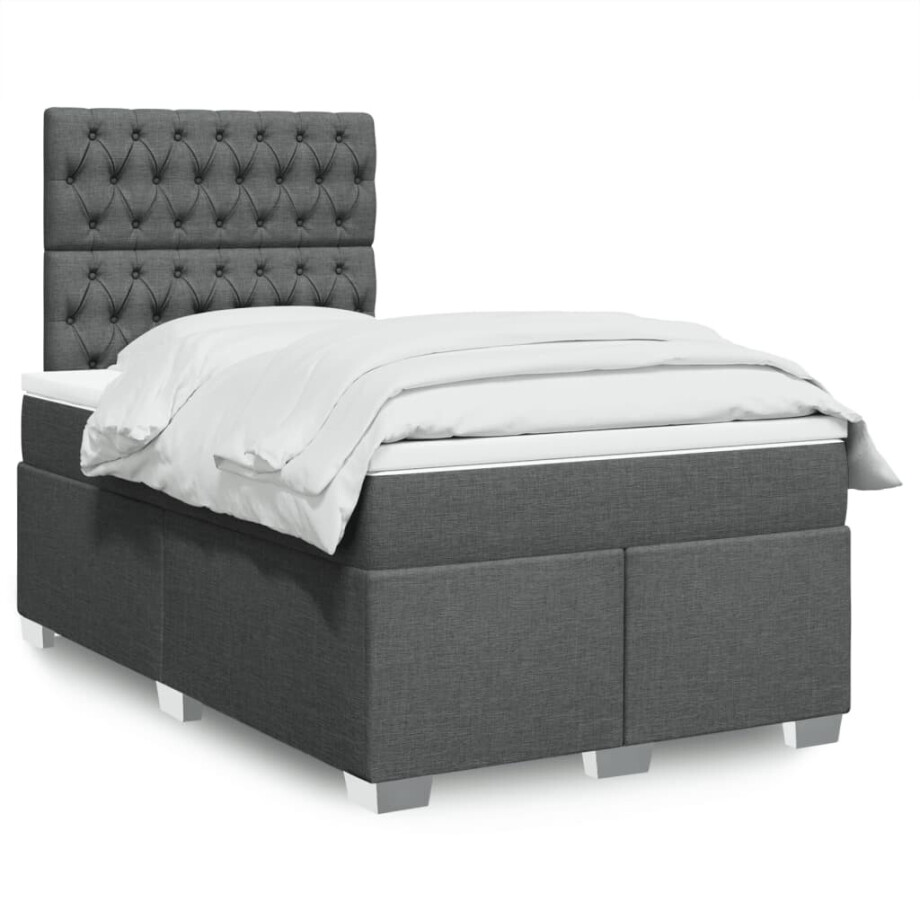 vidaXL Boxspring met matras stof donkergrijs 120x200 cm afbeelding 1