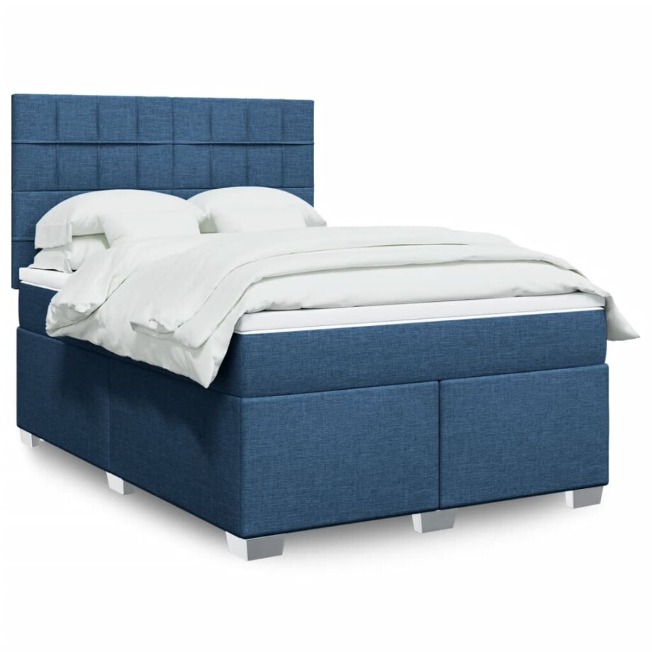 vidaXL Boxspring met matras stof blauw 140x190 cm afbeelding 1