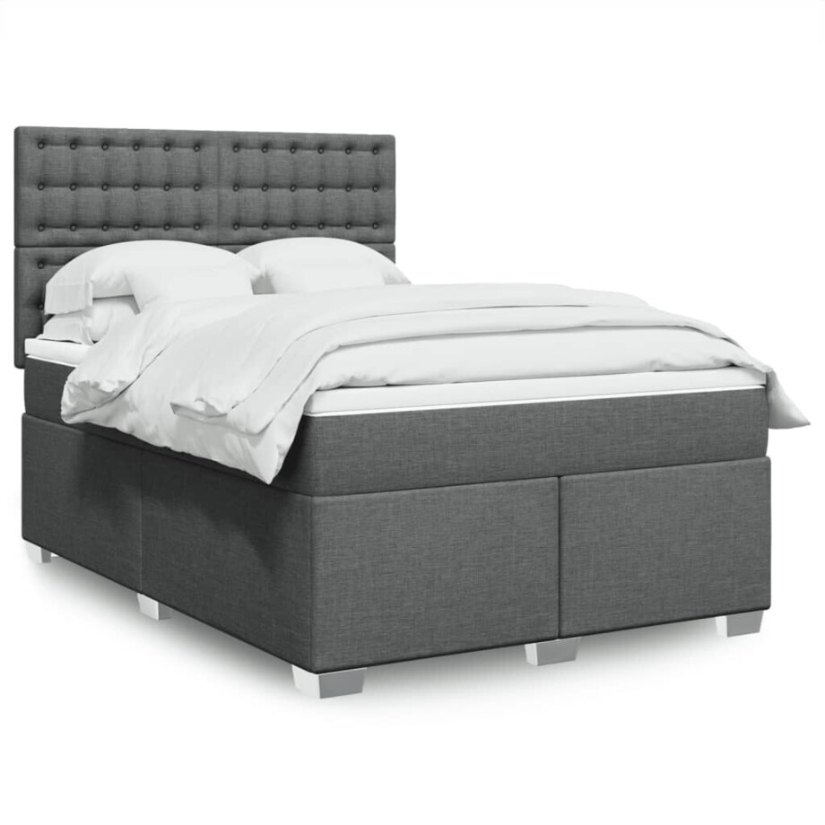 vidaXL Boxspring met matras stof donkergrijs 140x190 cm vidaXL Boxspring met matras stof donkergrijs 140x190 cm afbeelding 1