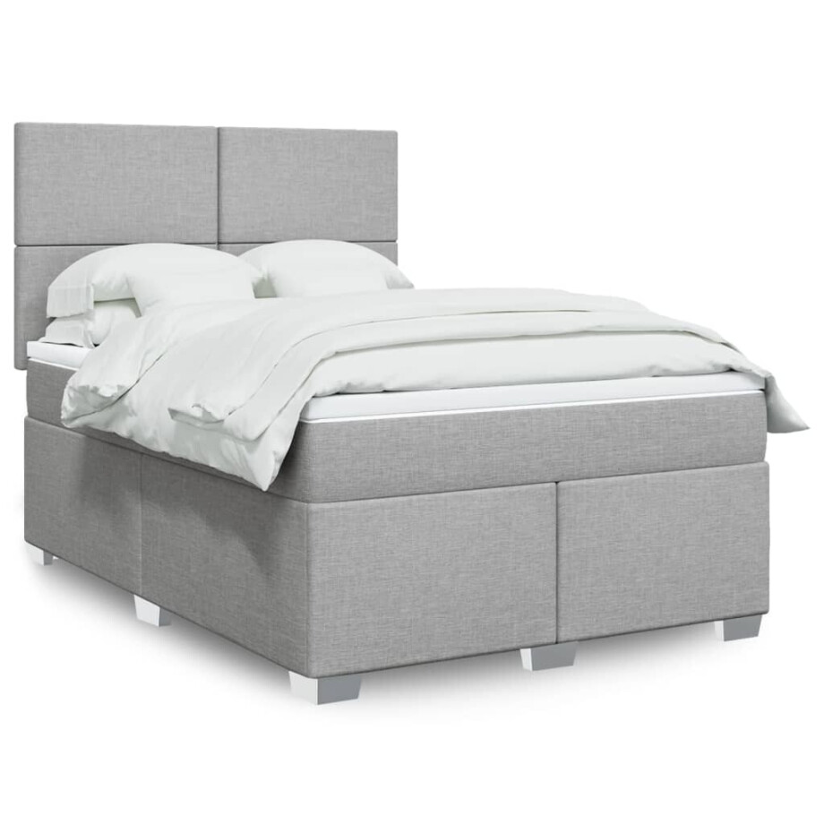 vidaXL Boxspring met matras stof lichtgrijs 140x200 cm vidaXL Boxspring met matras stof lichtgrijs 140x200 cm afbeelding 1