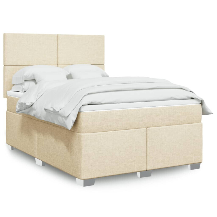 vidaXL Boxspring met matras stof crèmekleurig 140x200 cm afbeelding 1
