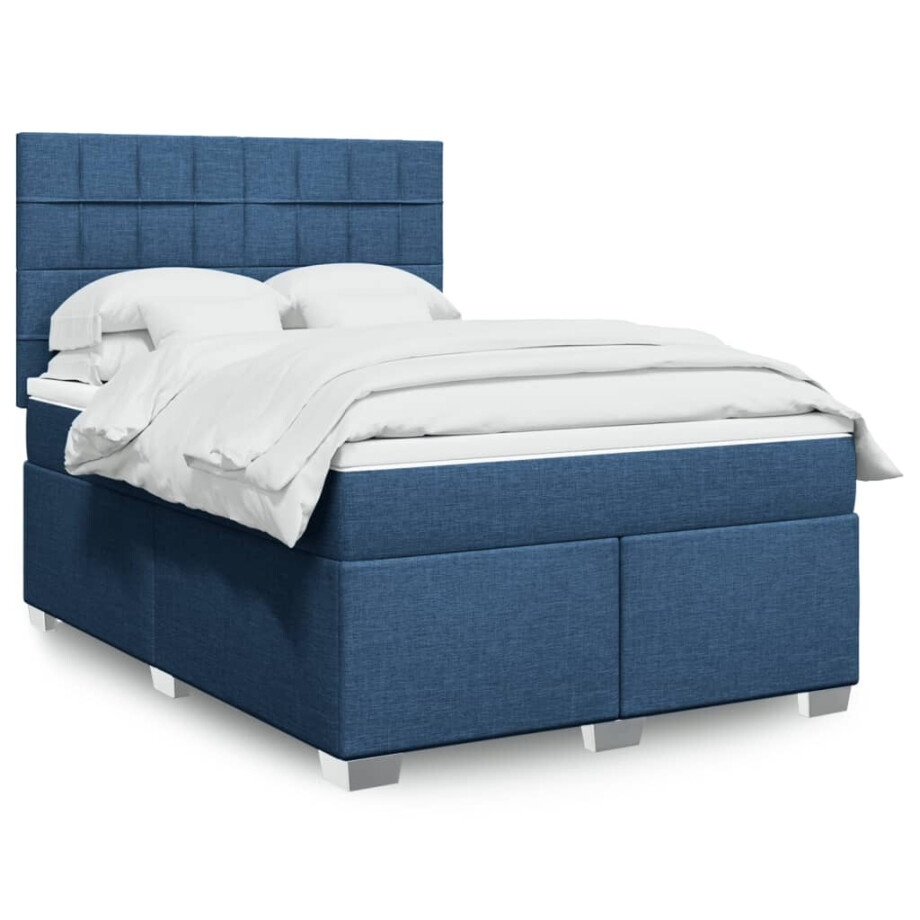 vidaXL Boxspring met matras stof blauw 140x200 cm afbeelding 1