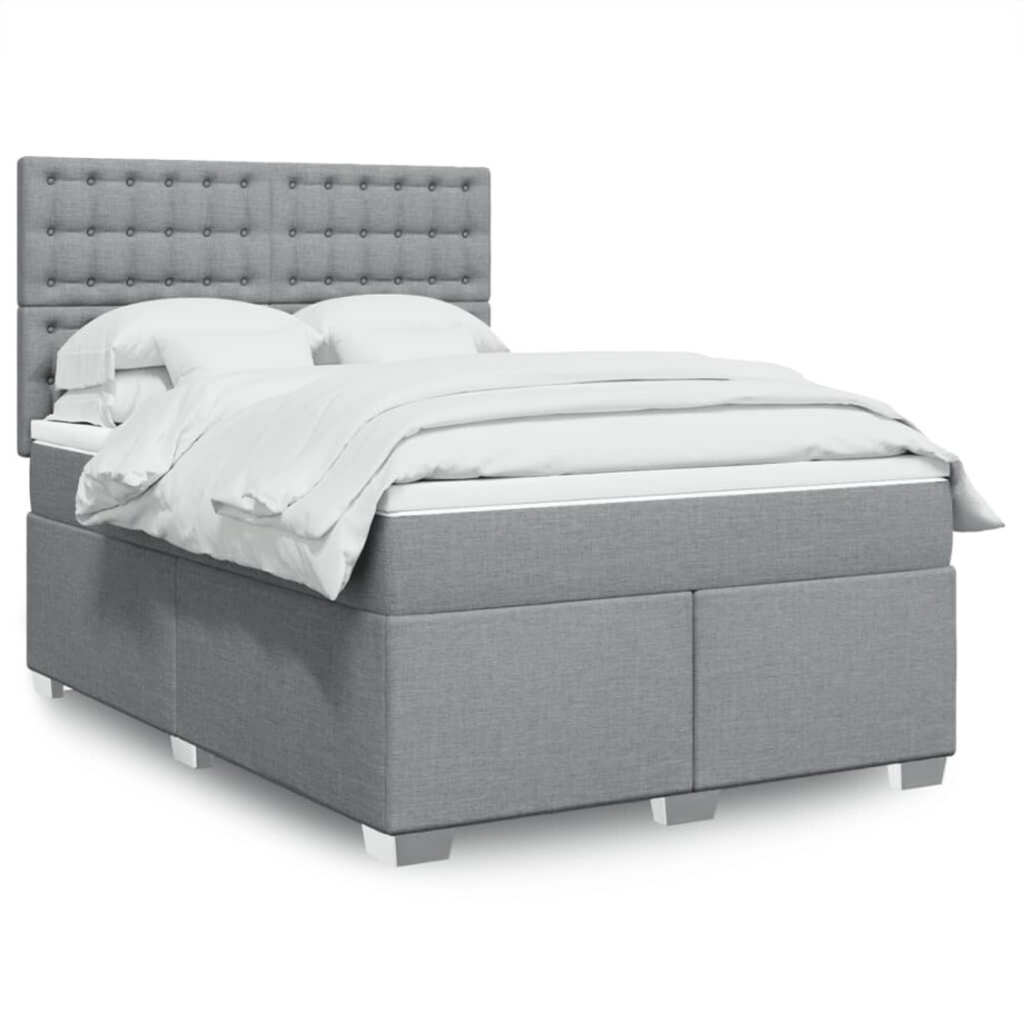 vidaXL Boxspring met matras stof lichtgrijs 140x200 cm vidaXL Boxspring met matras stof lichtgrijs 140x200 cm afbeelding 1