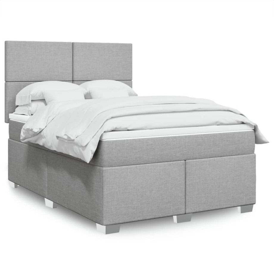 vidaXL Boxspring met matras stof lichtgrijs 160x200 cm afbeelding 1