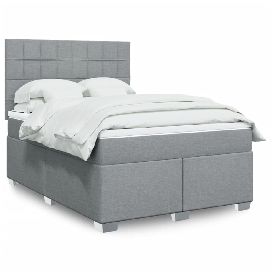 vidaXL Boxspring met matras stof lichtgrijs 160x200 cm afbeelding 1