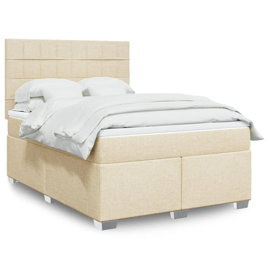 vidaXL Boxspring met matras stof crèmekleurig 160x200 cm vidaXL Boxspring met matras stof crèmekleurig 160x200 cm afbeelding 1