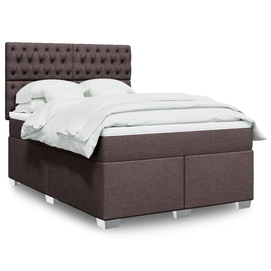 vidaXL Boxspring met matras stof donkerbruin 160x200 cm vidaXL Boxspring met matras stof donkerbruin 160x200 cm afbeelding 1