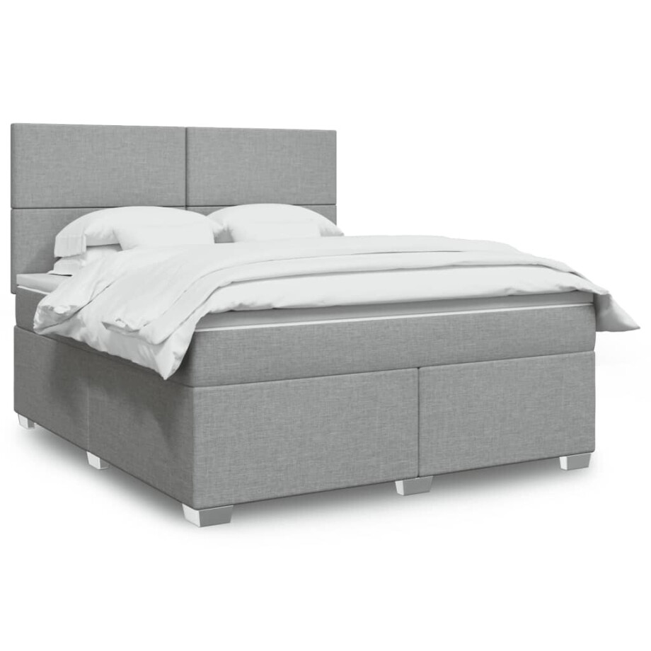 vidaXL Boxspring met matras stof lichtgrijs 180x200 cm afbeelding 1