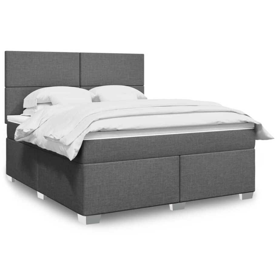 vidaXL Boxspring met matras stof donkergrijs 180x200 cm vidaXL Boxspring met matras stof donkergrijs 180x200 cm afbeelding 1
