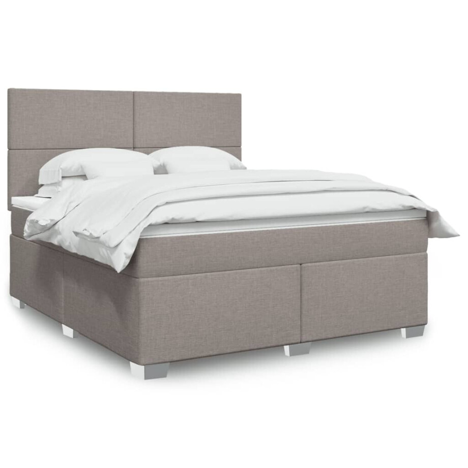 vidaXL Boxspring met matras stof taupe 180x200 cm vidaXL Boxspring met matras stof taupe 180x200 cm afbeelding 1