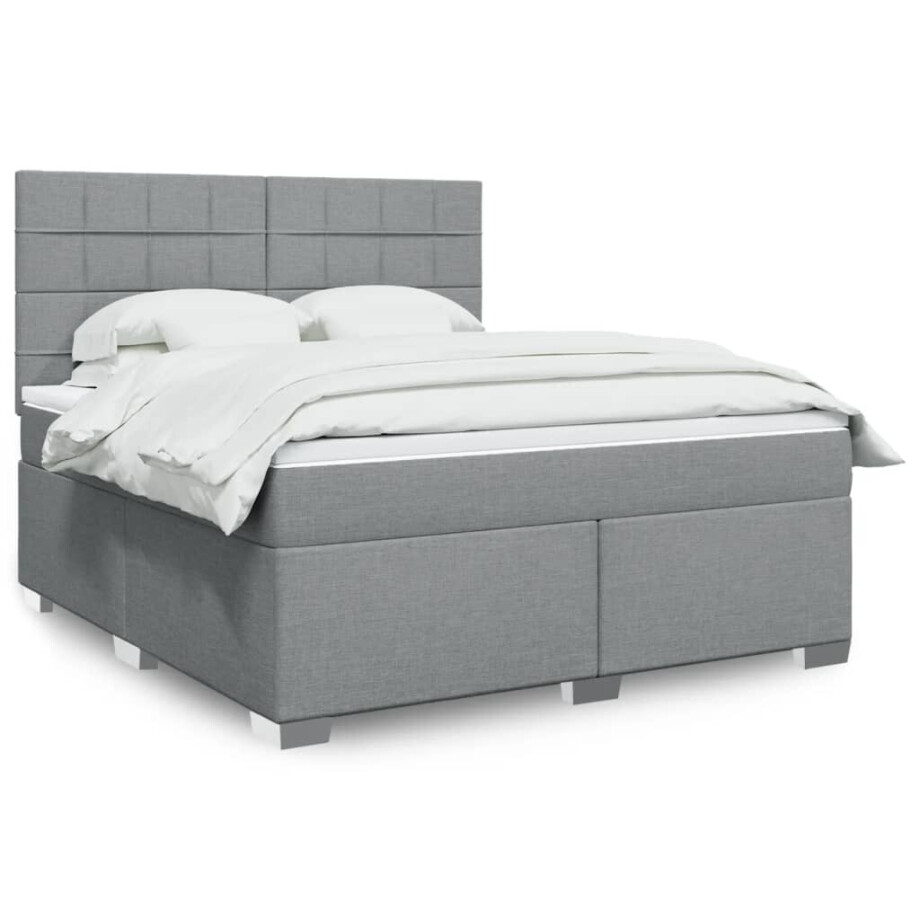 vidaXL Boxspring met matras stof lichtgrijs 180x200 cm afbeelding 1