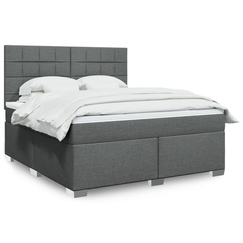 vidaXL Boxspring met matras stof donkergrijs 180x200 cm vidaXL Boxspring met matras stof donkergrijs 180x200 cm afbeelding 1
