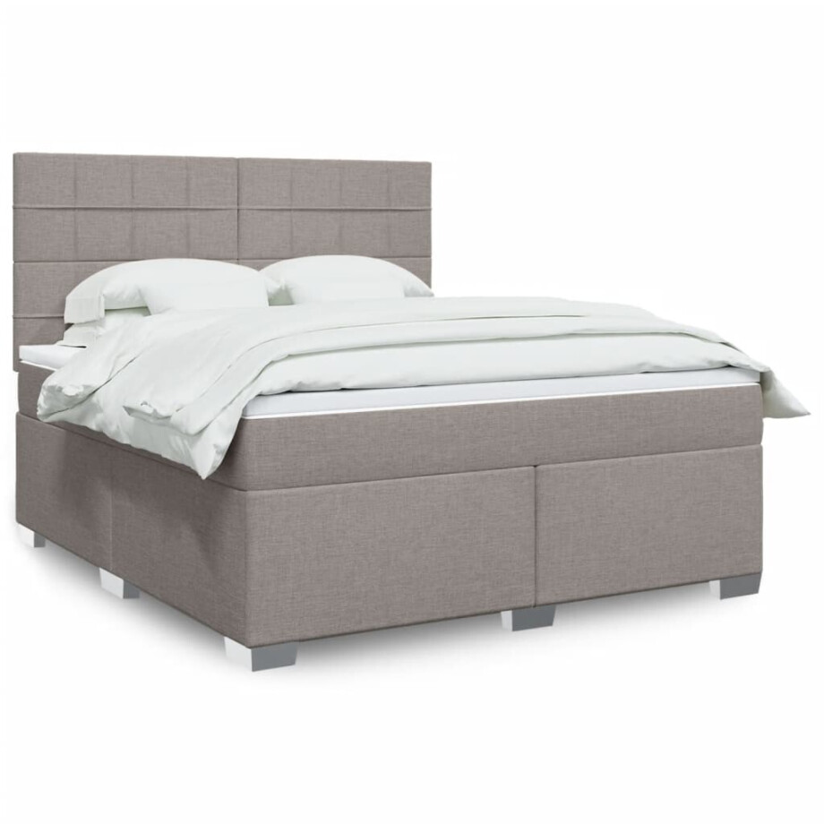 vidaXL Boxspring met matras stof taupe 180x200 cm afbeelding 1
