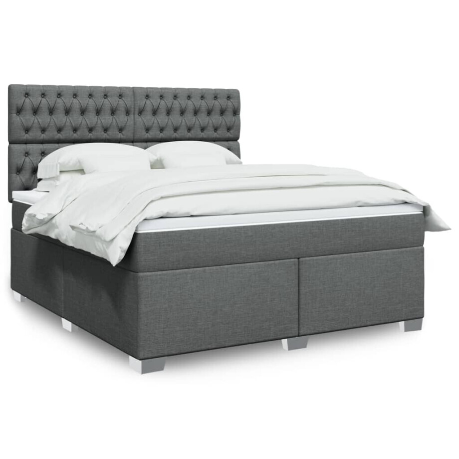 vidaXL Boxspring met matras stof donkergrijs 180x200 cm vidaXL Boxspring met matras stof donkergrijs 180x200 cm afbeelding 1
