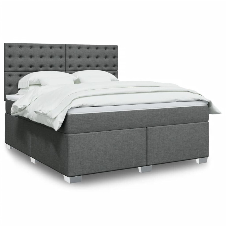 vidaXL Boxspring met matras stof donkergrijs 180x200 cm vidaXL Boxspring met matras stof donkergrijs 180x200 cm afbeelding 1
