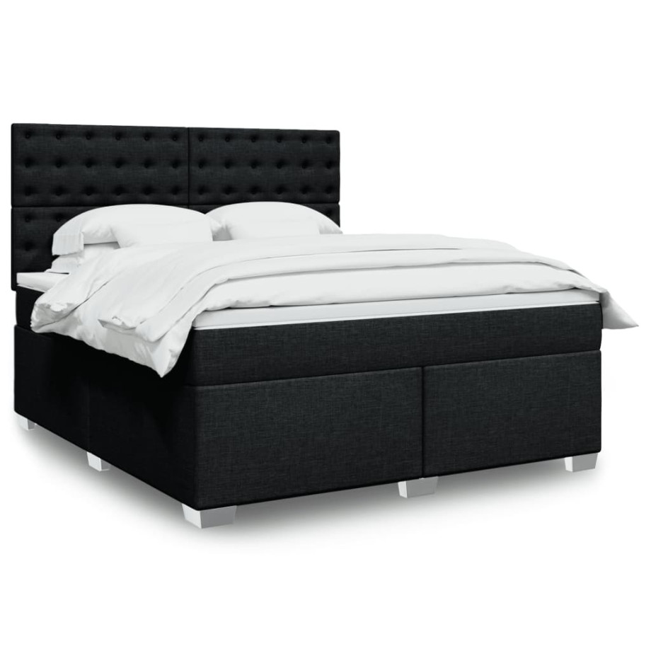 vidaXL Boxspring met matras stof zwart 180x200 cm afbeelding 1