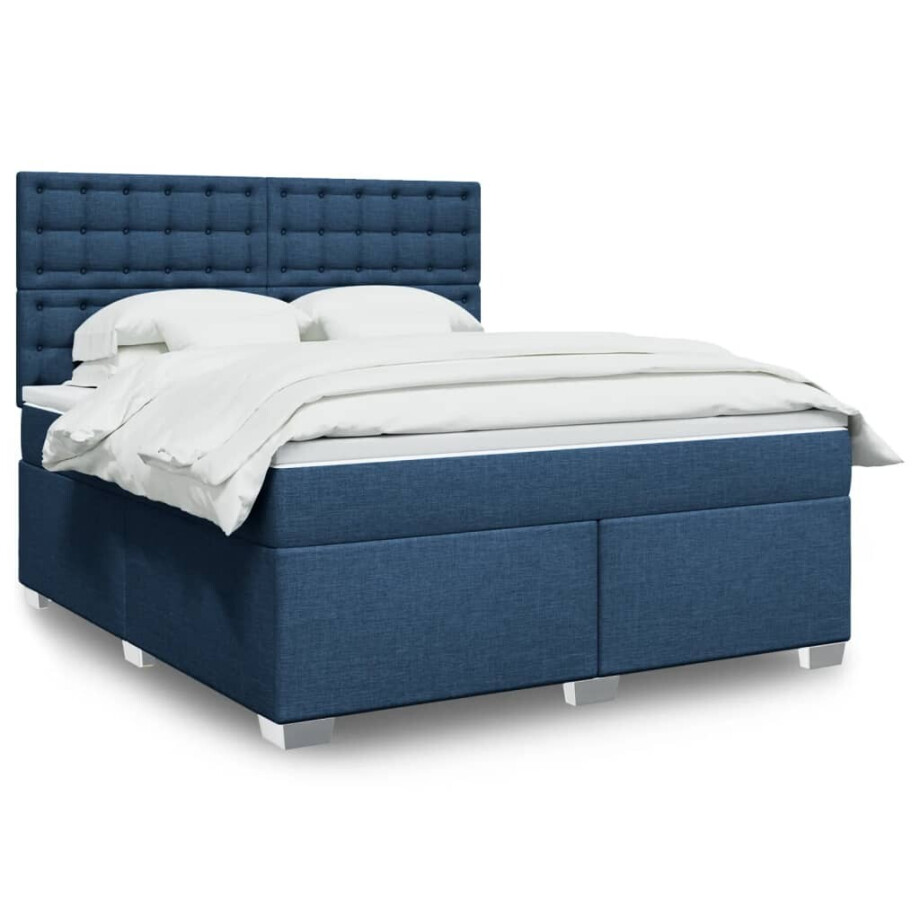 vidaXL Boxspring met matras stof blauw 180x200 cm afbeelding 1