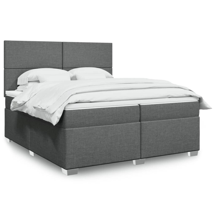 vidaXL Boxspring met matras stof donkergrijs 200x200 cm vidaXL Boxspring met matras stof donkergrijs 200x200 cm afbeelding 1