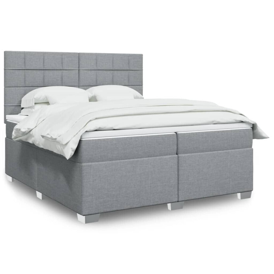 vidaXL Boxspring met matras stof lichtgrijs 200x200 cm afbeelding 1
