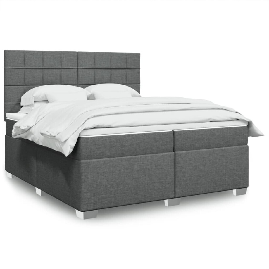 vidaXL Boxspring met matras stof donkergrijs 200x200 cm vidaXL Boxspring met matras stof donkergrijs 200x200 cm afbeelding 1