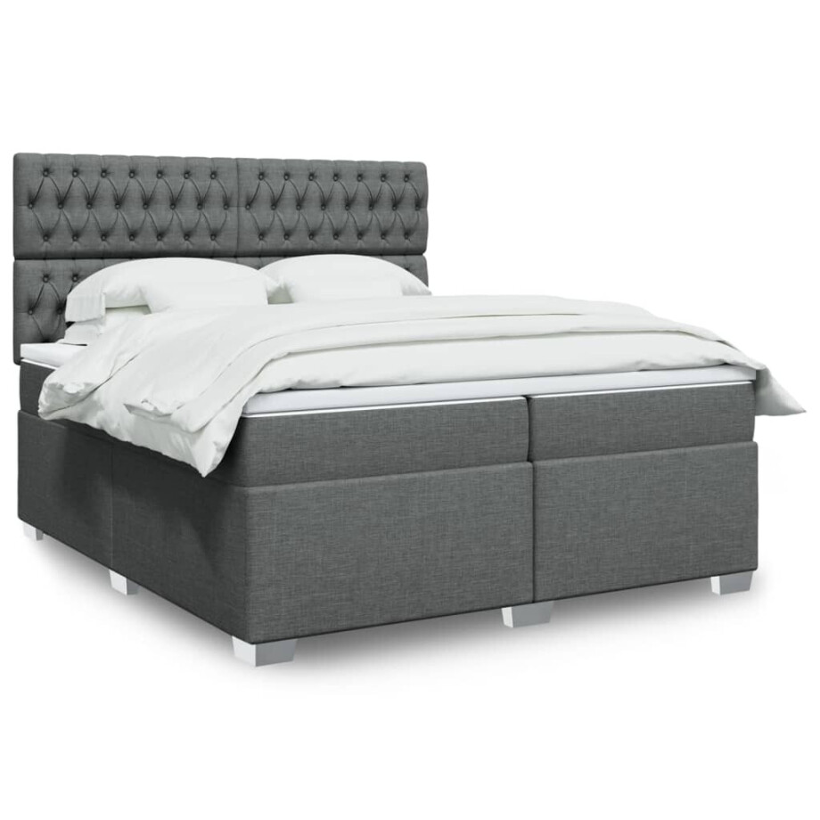 vidaXL Boxspring met matras stof donkergrijs 200x200 cm vidaXL Boxspring met matras stof donkergrijs 200x200 cm afbeelding 1