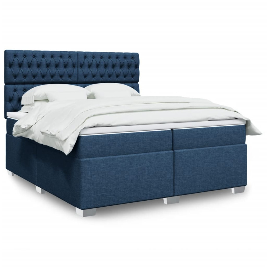 vidaXL Boxspring met matras stof blauw 200x200 cm afbeelding 1