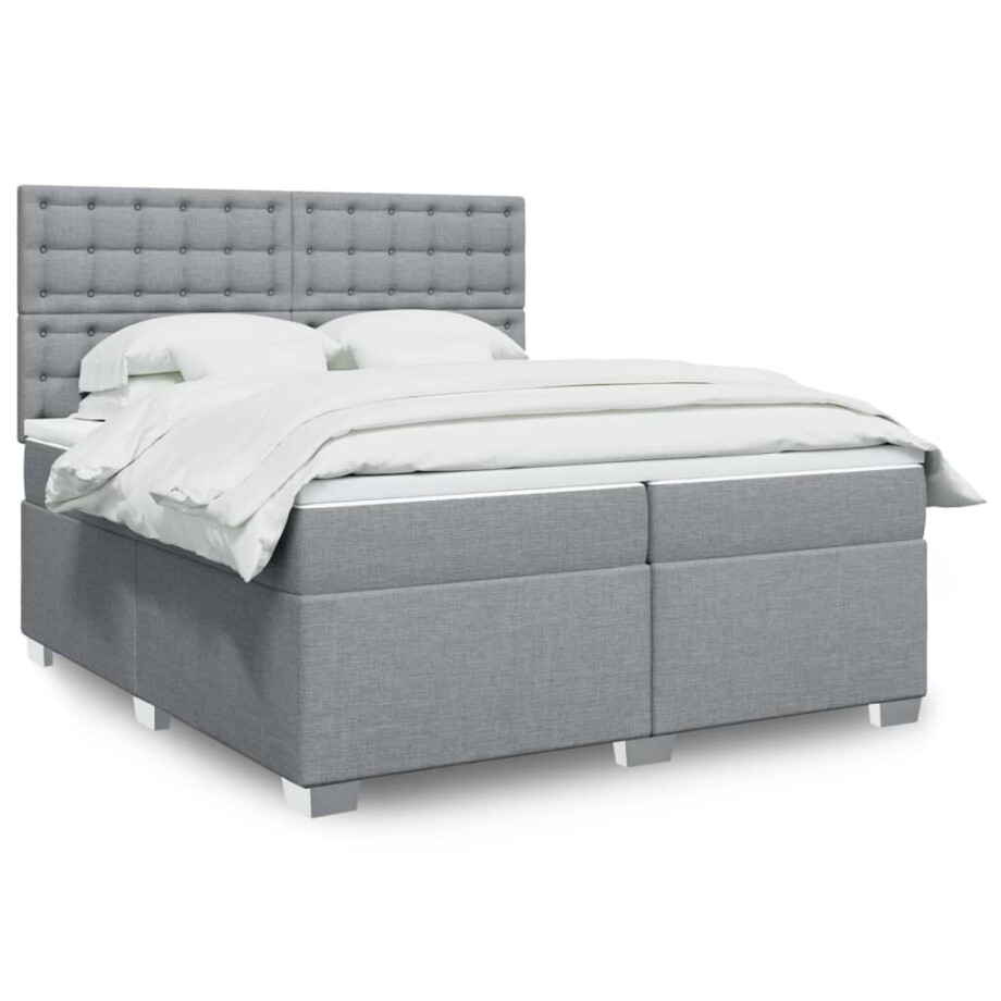 vidaXL Boxspring met matras stof lichtgrijs 200x200 cm vidaXL Boxspring met matras stof lichtgrijs 200x200 cm afbeelding 1