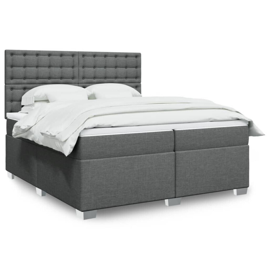 vidaXL Boxspring met matras stof donkergrijs 200x200 cm vidaXL Boxspring met matras stof donkergrijs 200x200 cm afbeelding 1