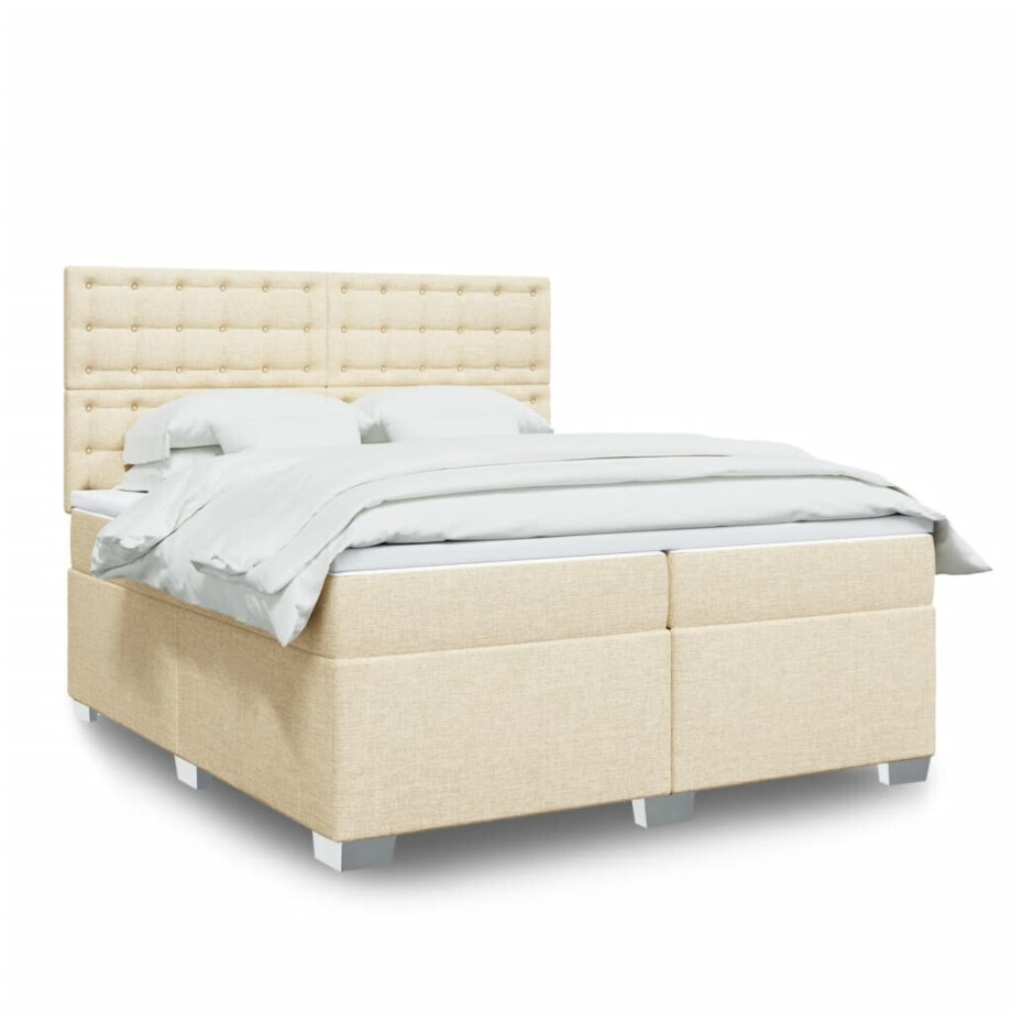 vidaXL Boxspring met matras stof crèmekleurig 200x200 cm afbeelding 1