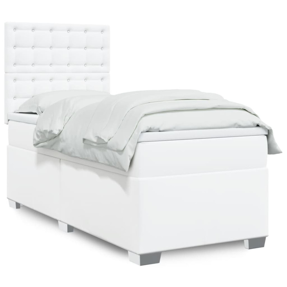 vidaXL Boxspring met matras kunstleer wit 90x190 cm afbeelding 1