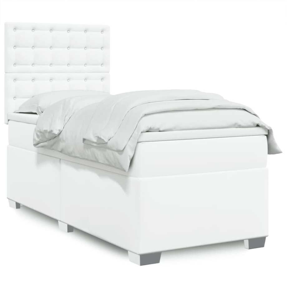 vidaXL Boxspring met matras kunstleer wit 90x200 cm afbeelding 1