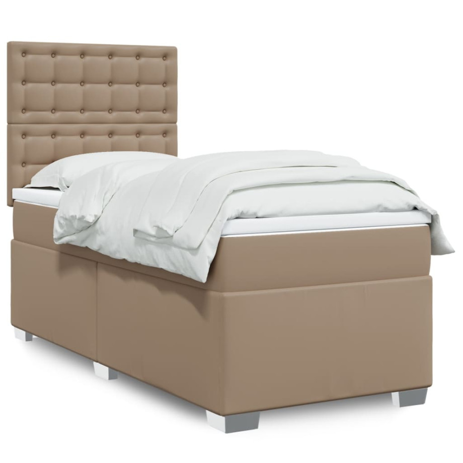 vidaXL Boxspring met matras kunstleer cappuccinokleurig 100x200 cm afbeelding 1