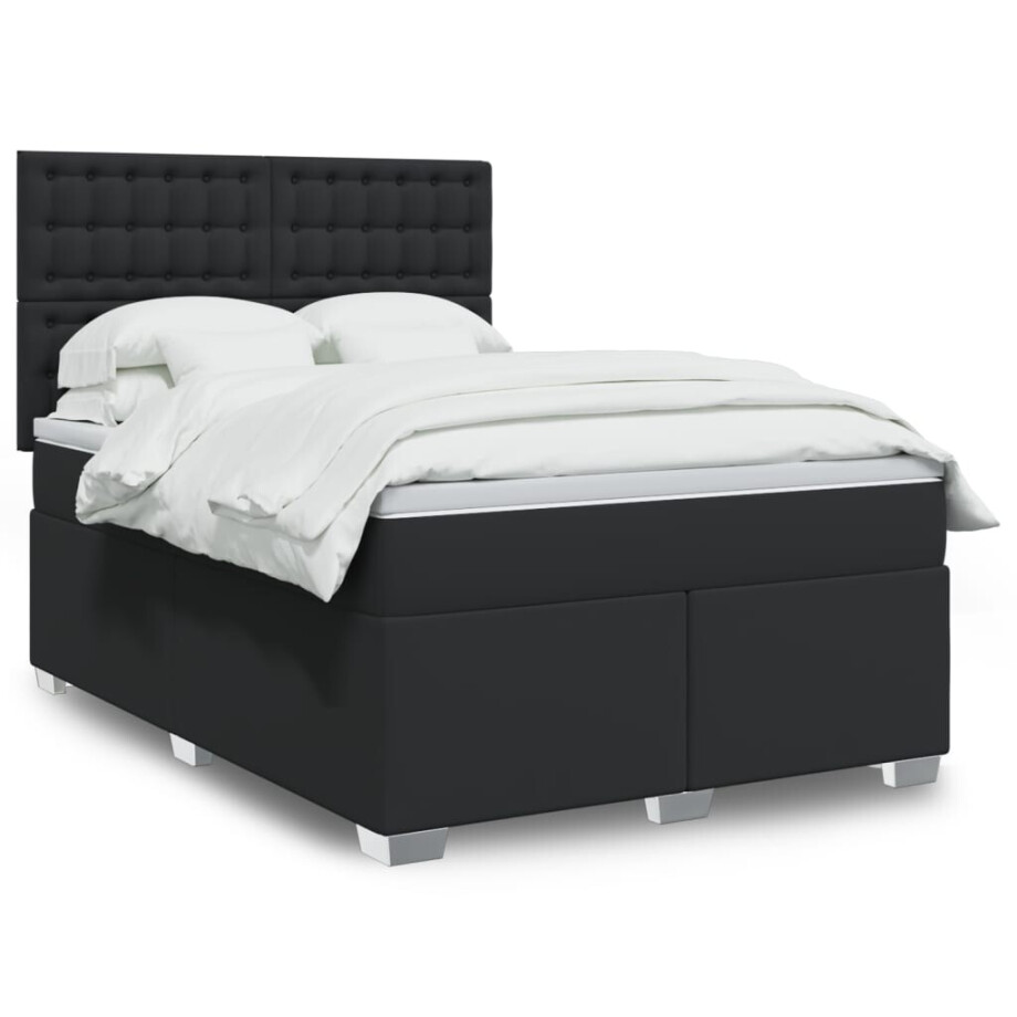 vidaXL Boxspring met matras kunstleer zwart 140x200 cm vidaXL Boxspring met matras kunstleer zwart 140x200 cm afbeelding 1