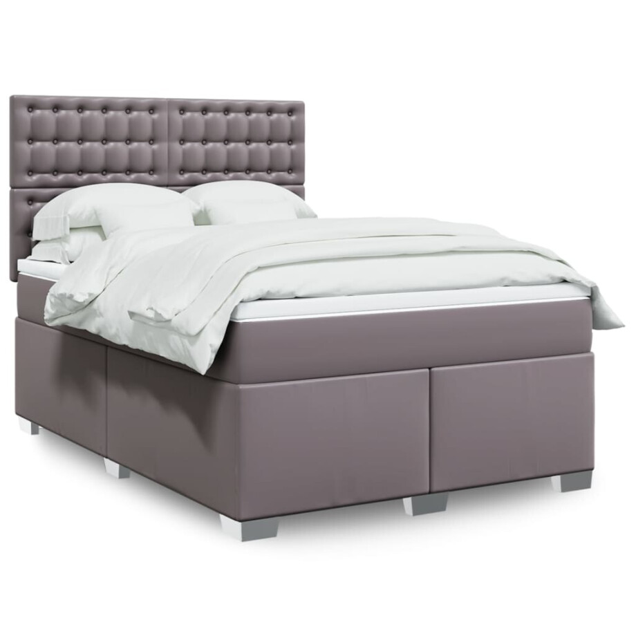 vidaXL Boxspring met matras kunstleer grijs 140x200 cm afbeelding 1