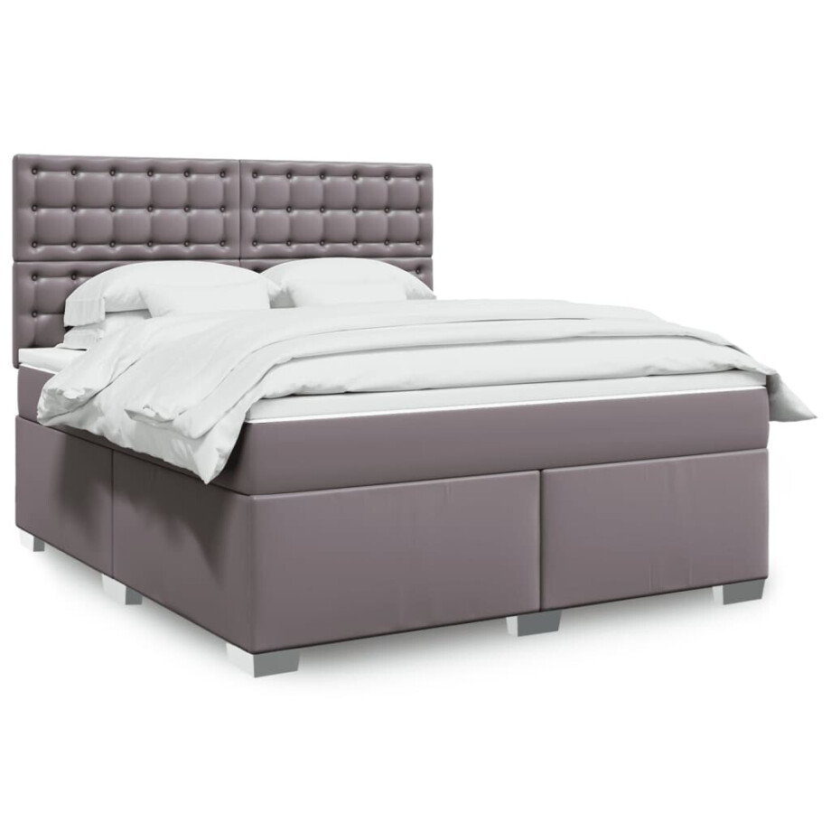vidaXL Boxspring met matras kunstleer grijs 180x200 cm vidaXL Boxspring met matras kunstleer grijs 180x200 cm afbeelding 1
