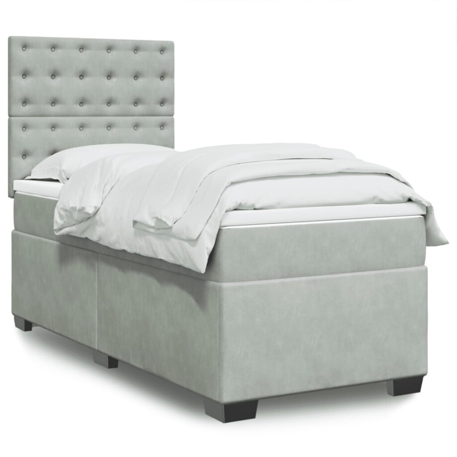 vidaXL Boxspring met matras fluweel lichtgrijs 80x200 cm vidaXL Boxspring met matras fluweel lichtgrijs 80x200 cm afbeelding 1