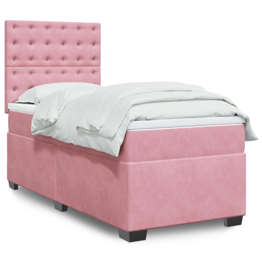 vidaXL Boxspring met matras fluweel roze 80x200 cm afbeelding 1