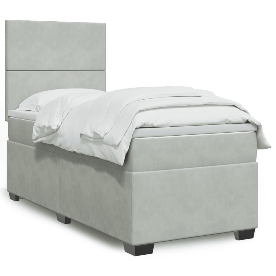 vidaXL Boxspring met matras fluweel lichtgrijs 90x190 cm vidaXL Boxspring met matras fluweel lichtgrijs 90x190 cm afbeelding 1