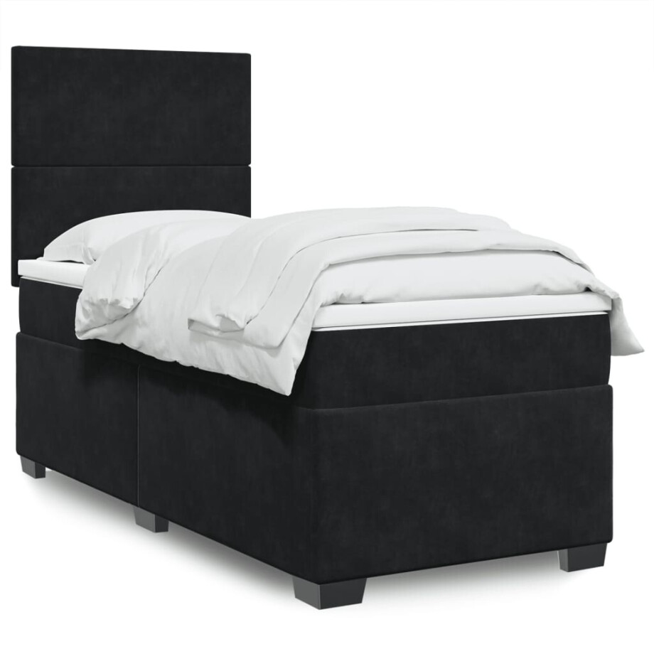 vidaXL Boxspring met matras fluweel zwart 90x190 cm afbeelding 1