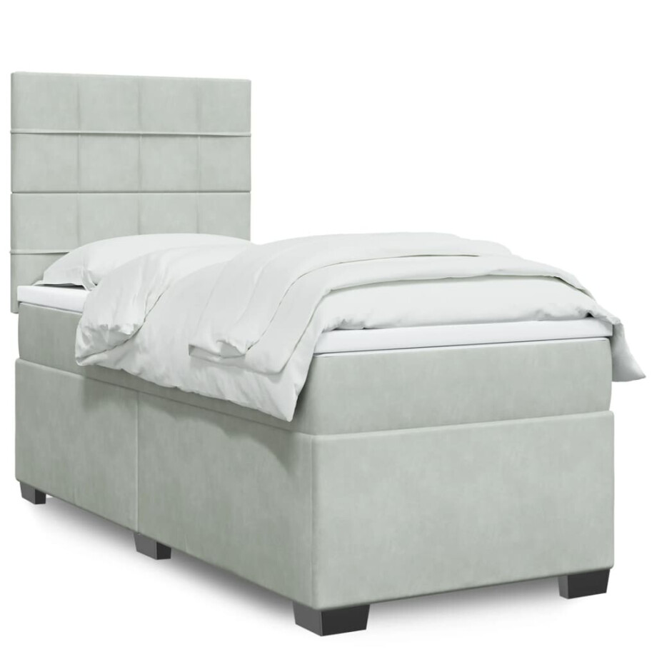 vidaXL Boxspring met matras fluweel lichtgrijs 90x190 cm vidaXL Boxspring met matras fluweel lichtgrijs 90x190 cm afbeelding 1