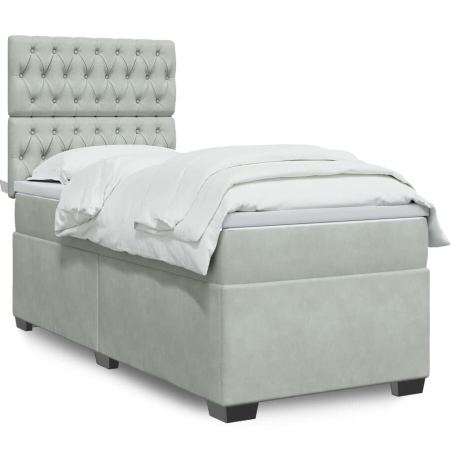 vidaXL Boxspring met matras fluweel lichtgrijs 90x190 cm vidaXL Boxspring met matras fluweel lichtgrijs 90x190 cm afbeelding 1