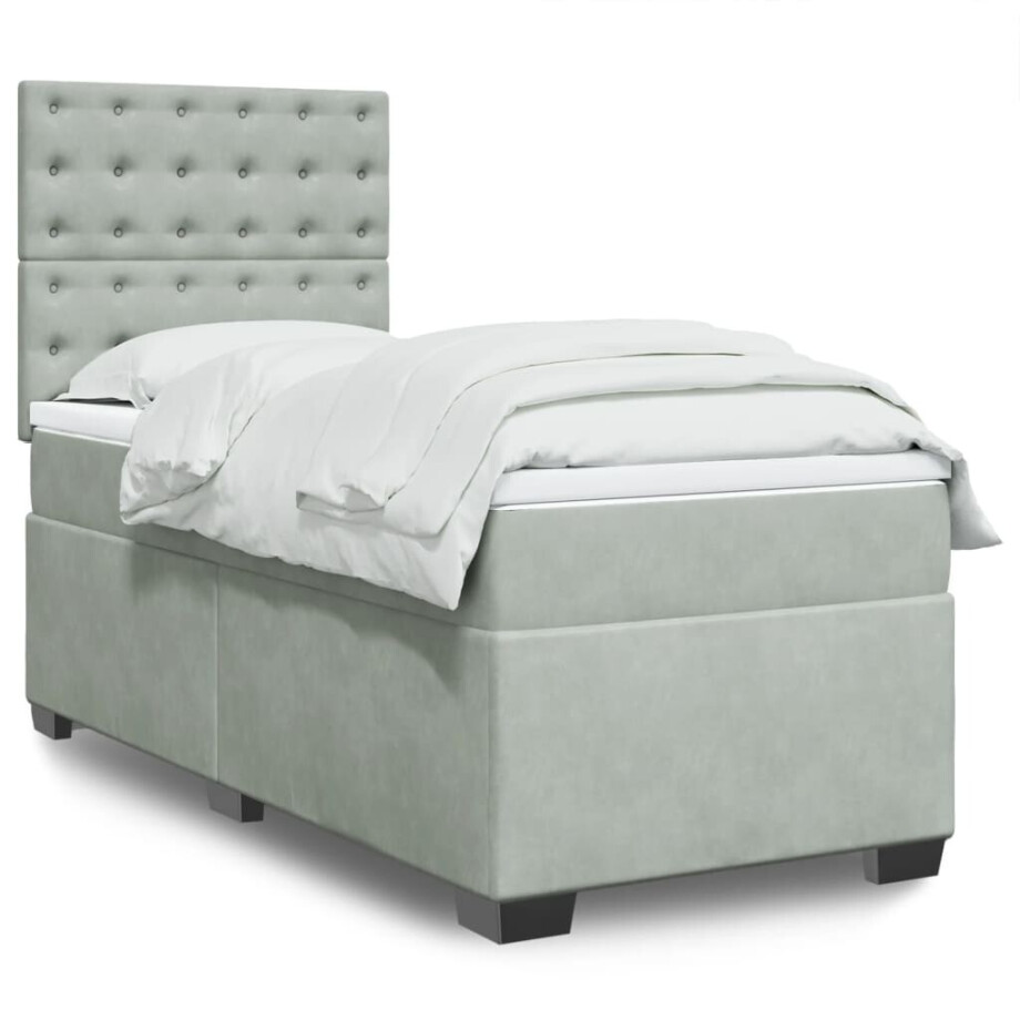 vidaXL Boxspring met matras fluweel lichtgrijs 90x190 cm vidaXL Boxspring met matras fluweel lichtgrijs 90x190 cm afbeelding 1